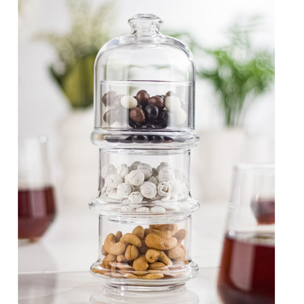 Staklena Posuda sa Poklopcem Trospratna